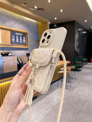 Angel Eye Hollow Phone Case with Card Holder Rope Strap – Sand & Pink | For iPhone 14 Pro Max / 16 Pro Max”