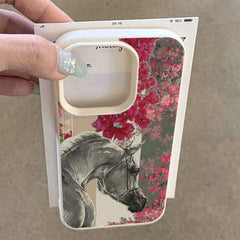 Elegant White Horse & Floral TPU Phone Case – Waterproof, Shockproof & Anti-Scratch