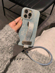 Premium Fashion Brand Jeans Phone Case with Keychain Lanyard