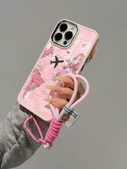 Travel Vibes Airplane Route Pink Map Phone Case – Soft, Stylish & Anti-Fall Protection