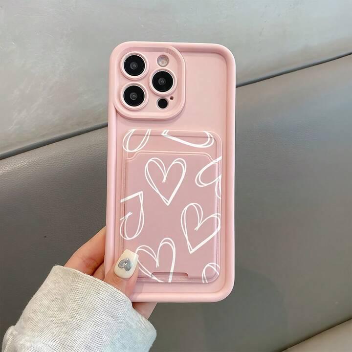 2pcs  White Heart Phone Case & Card Holder Set – Stylish Protective Cover + Sticky Card Pocket