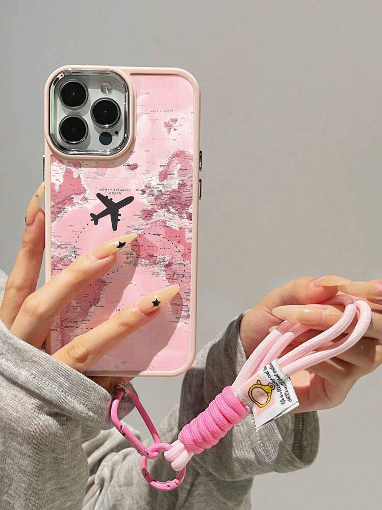 Travel Vibes Airplane Route Pink Map Phone Case – Soft, Stylish & Anti-Fall Protection