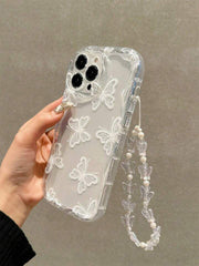 1pc Transparent TPU Butterfly Phone Case with Strap – Shockproof Full Protection for iPhone