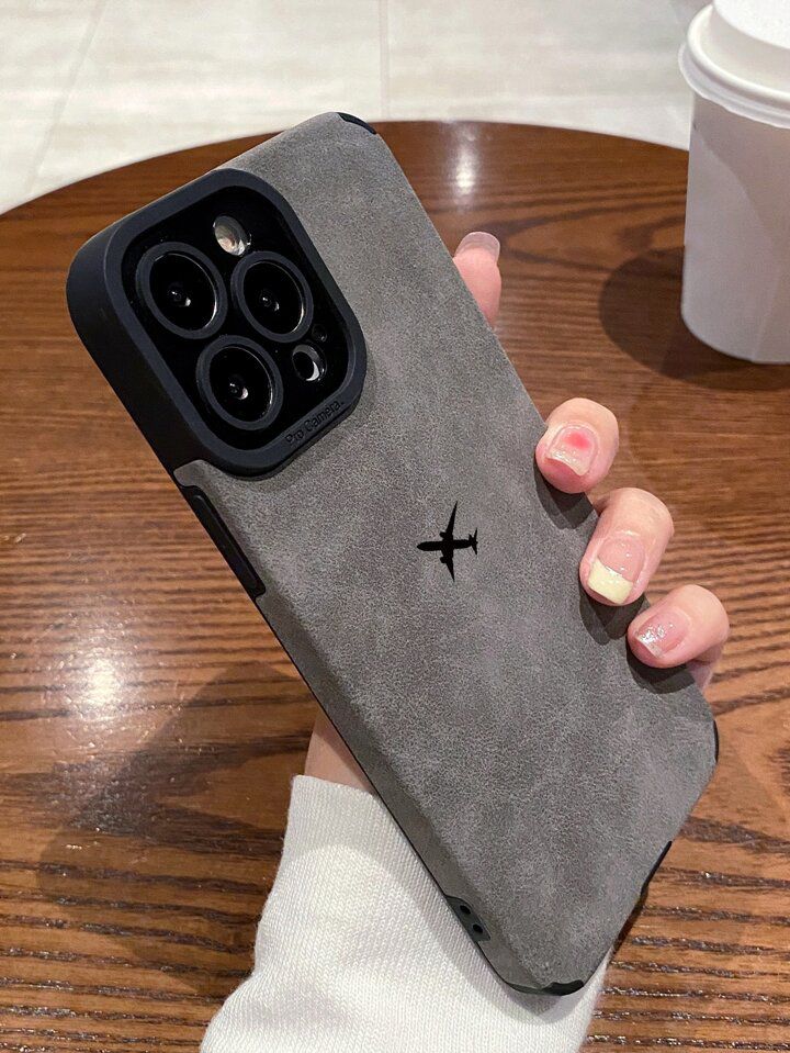 Premium Leather Airplane Print Phone Case – Luxury Travel Style
