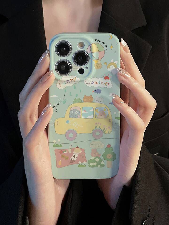 Apple Green Cartoon Graphic iPhone Case – Fun & Stylish Protection