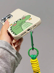Apple Green Dinosaur Couple Shockproof Phone Case with Metal Camera & Electroplated Buttons – Soft Touch Sandblasted Finish