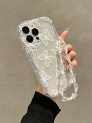 1pc Transparent TPU Butterfly Phone Case with Strap – Shockproof Full Protection for iPhone