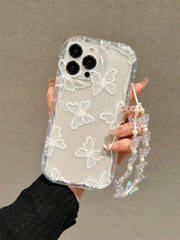 1pc Transparent TPU Butterfly Phone Case with Strap – Shockproof Full Protection for iPhone