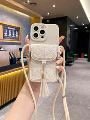 Angel Eye Hollow Phone Case with Card Holder Rope Strap – Sand & Pink | For iPhone 14 Pro Max / 16 Pro Max”