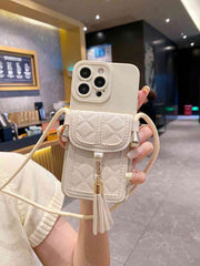 Angel Eye Hollow Phone Case with Card Holder Rope Strap – Sand & Pink | For iPhone 14 Pro Max / 16 Pro Max”