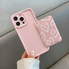 2pcs  White Heart Phone Case & Card Holder Set – Stylish Protective Cover + Sticky Card Pocket