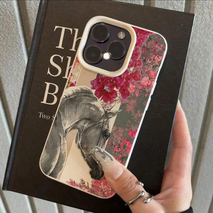 Elegant White Horse & Floral TPU Phone Case – Waterproof, Shockproof & Anti-Scratch