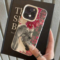 Elegant White Horse & Floral TPU Phone Case – Waterproof, Shockproof & Anti-Scratch