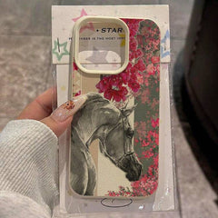 Elegant White Horse & Floral TPU Phone Case – Waterproof, Shockproof & Anti-Scratch