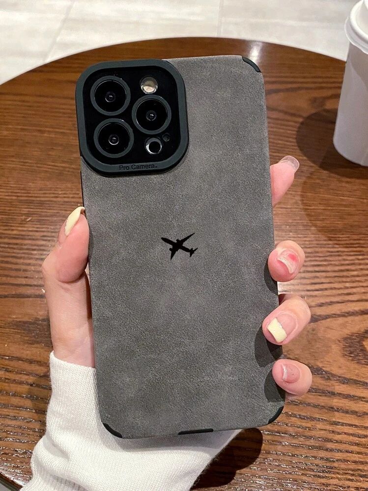 Premium Leather Airplane Print Phone Case – Luxury Travel Style