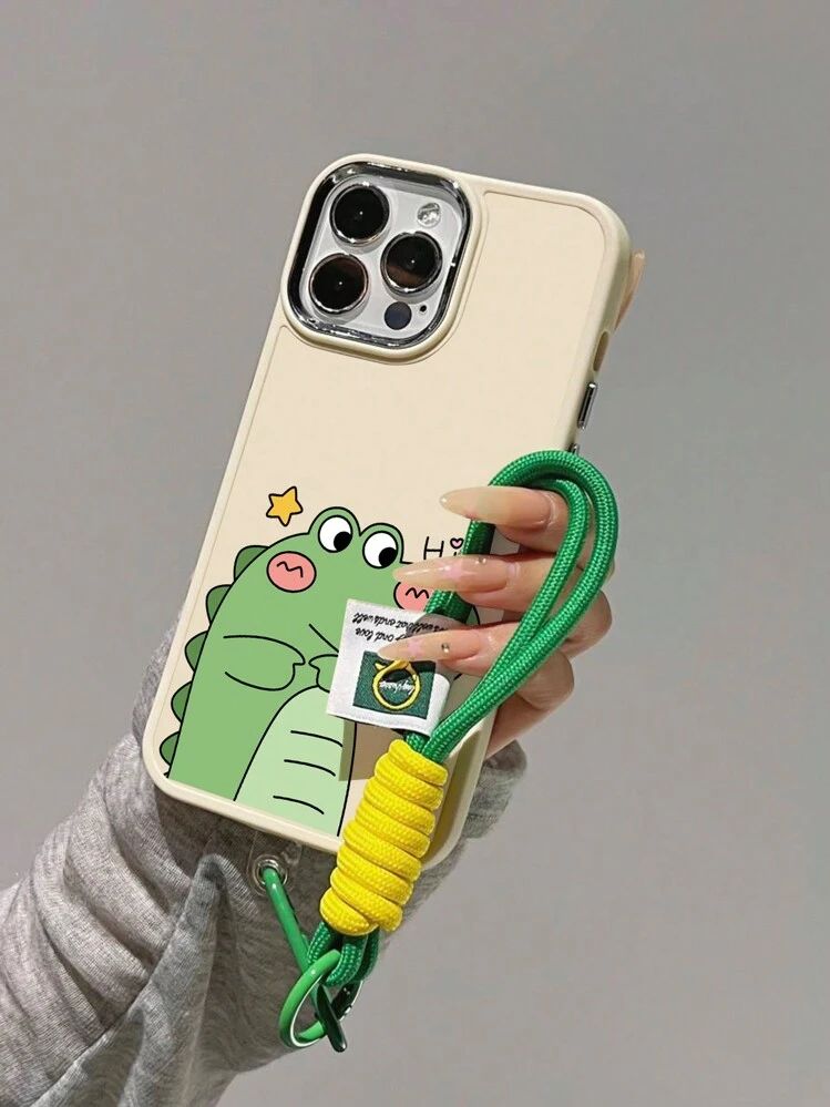Apple Green Dinosaur Couple Shockproof Phone Case with Metal Camera & Electroplated Buttons – Soft Touch Sandblasted Finish