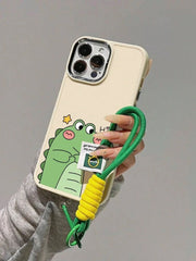 Apple Green Dinosaur Couple Shockproof Phone Case with Metal Camera & Electroplated Buttons – Soft Touch Sandblasted Finish