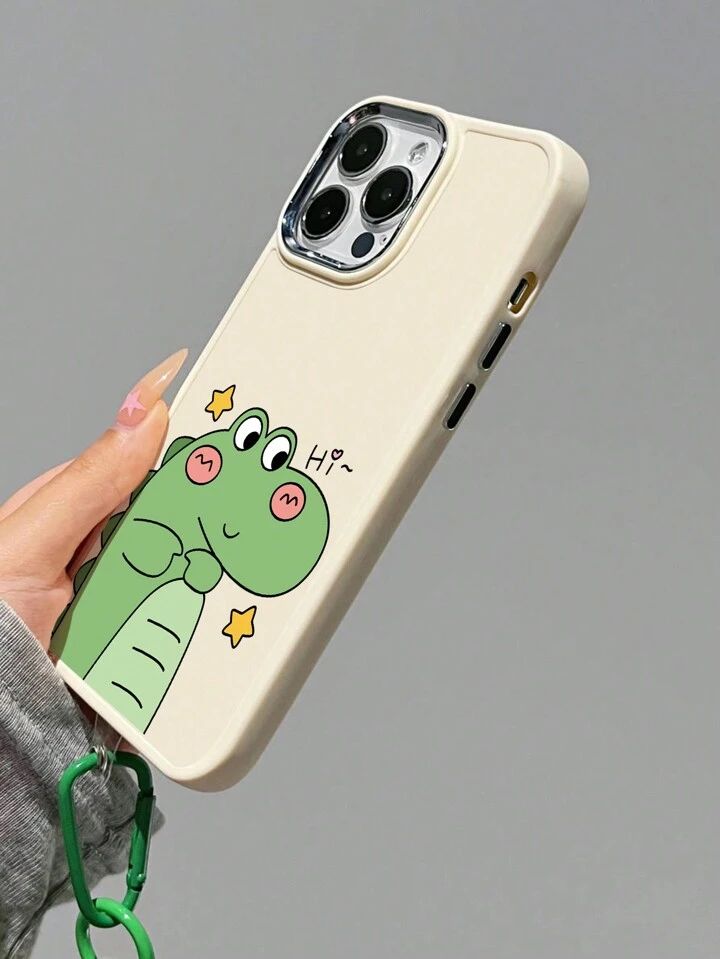 Apple Green Dinosaur Couple Shockproof Phone Case with Metal Camera & Electroplated Buttons – Soft Touch Sandblasted Finish